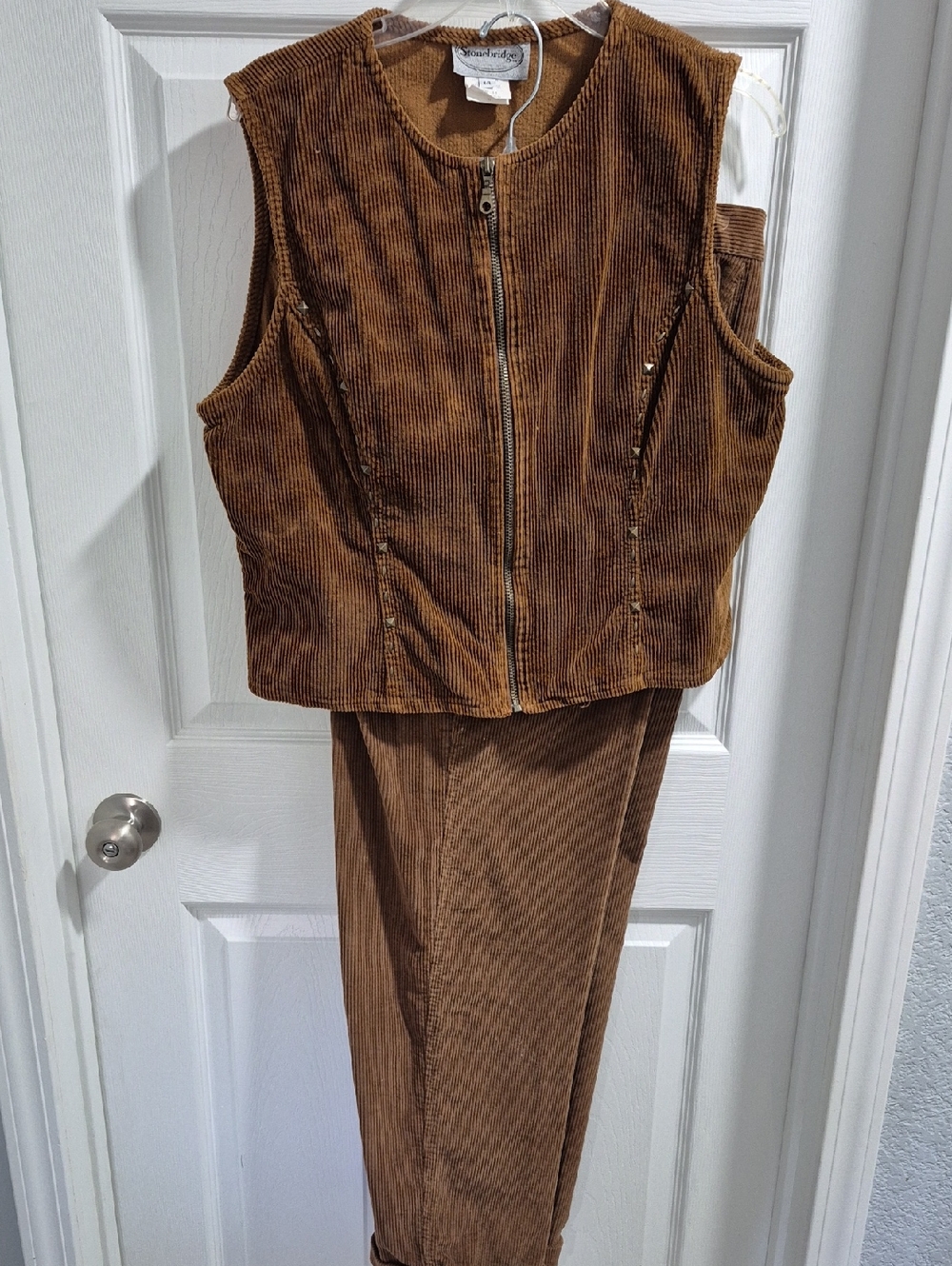 Claiborne Brown Corduroy Zip-Front Vest and Pants Set